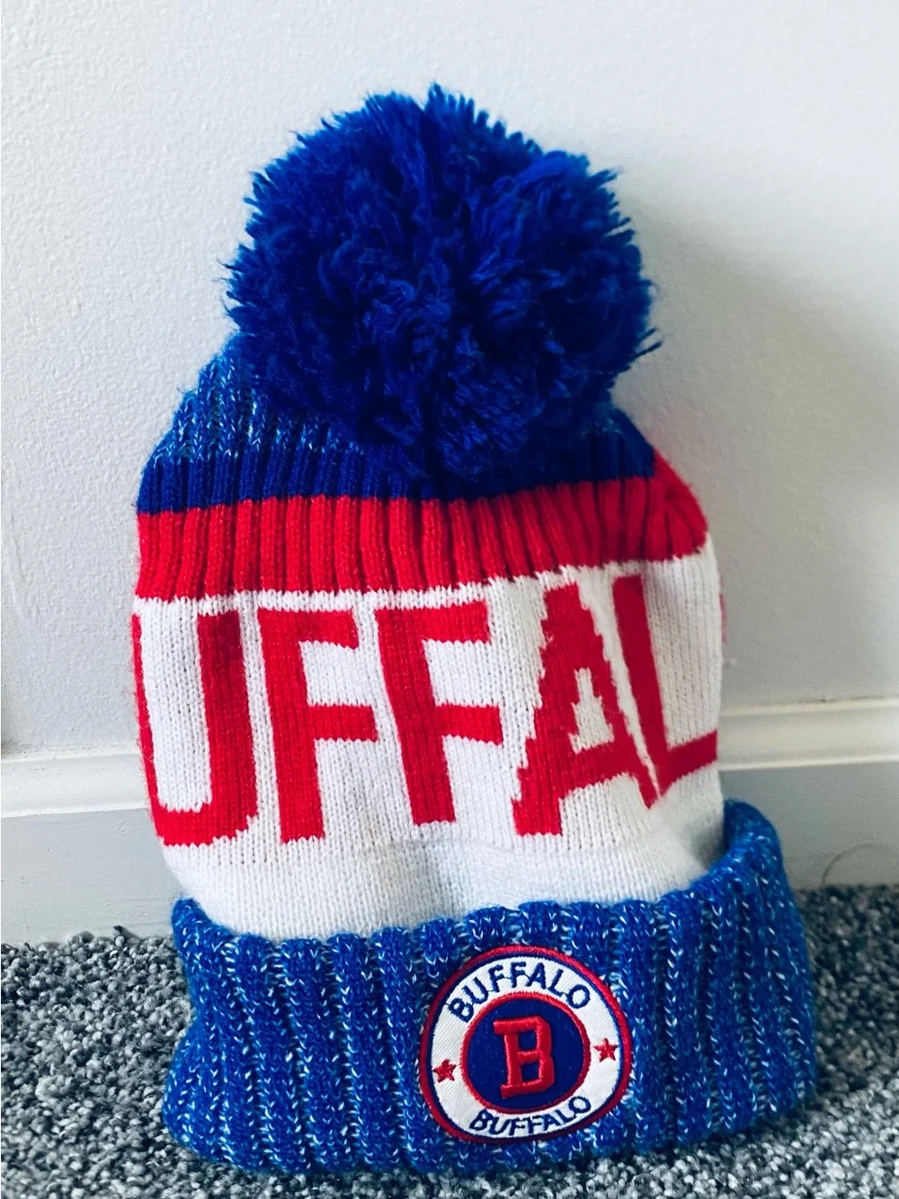Buffalo Pom Beanie Hat in Blue, Red & White One Size Winter NFL GoBills Football